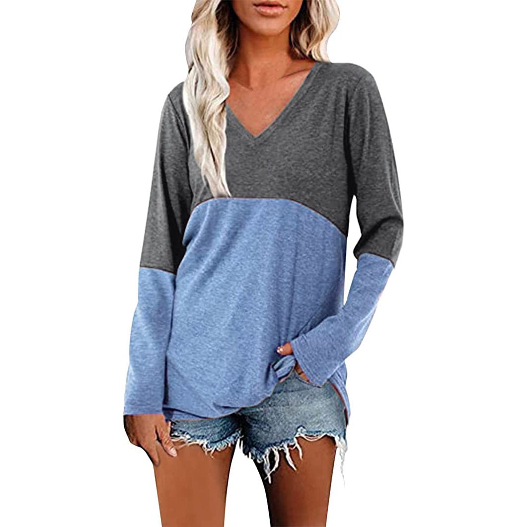 Womens Long Sleeve V Neck Loose Basic Shirt Image 10