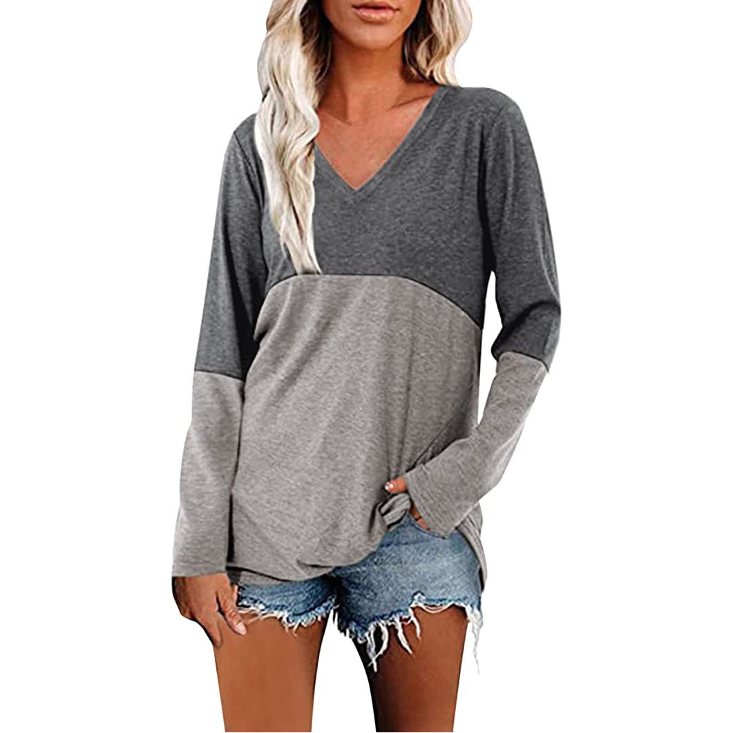 Womens Long Sleeve V Neck Loose Basic Shirt Image 12