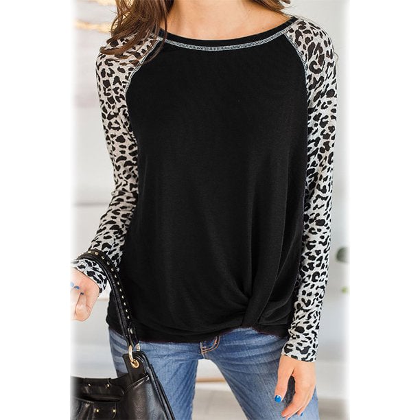 Womens Long Sleeved Leopard Print Twist Top Image 1