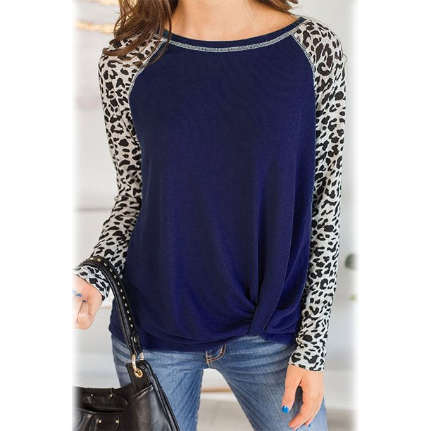 Womens Long Sleeved Leopard Print Twist Top Image 2