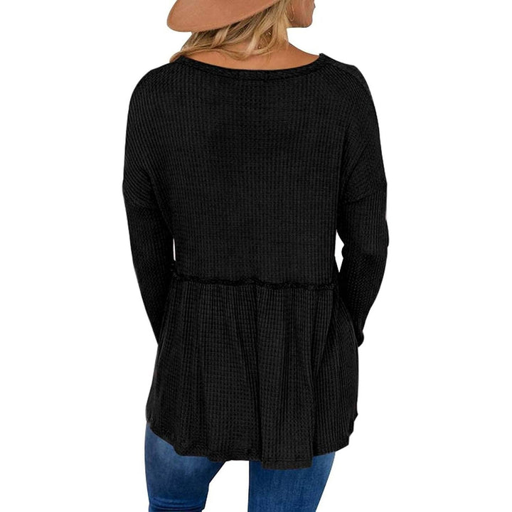 Womens Long Sleeve V Neck Ruffle Babydoll Tunic Tops Image 4