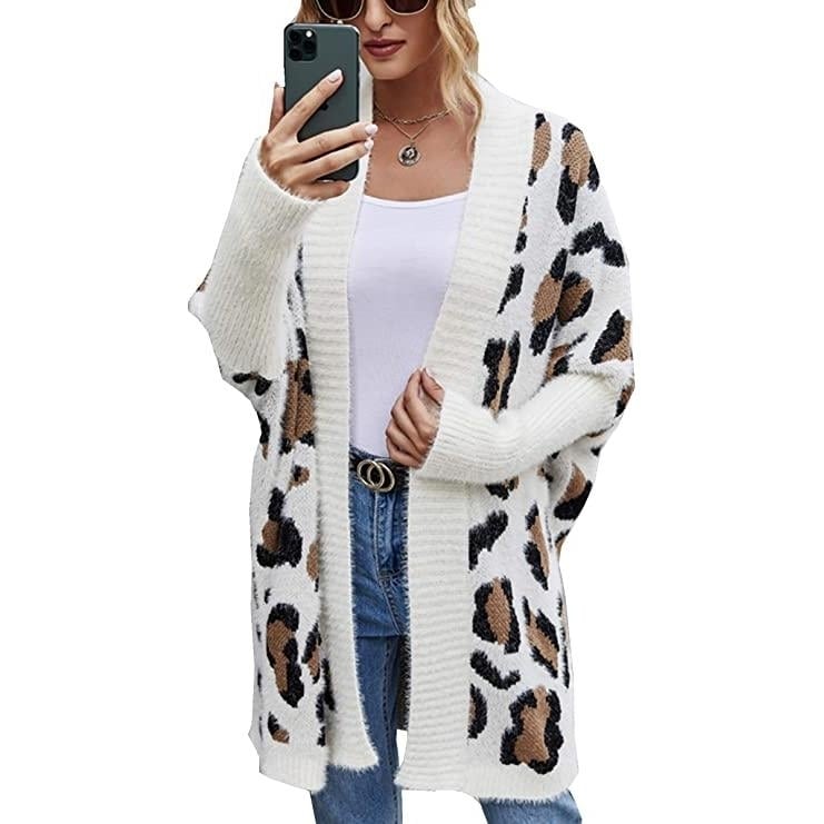 Womens Long Sleeves Leopard Print Knitting Cardigan Image 1