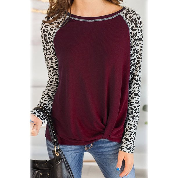 Womens Long Sleeved Leopard Print Twist Top Image 3