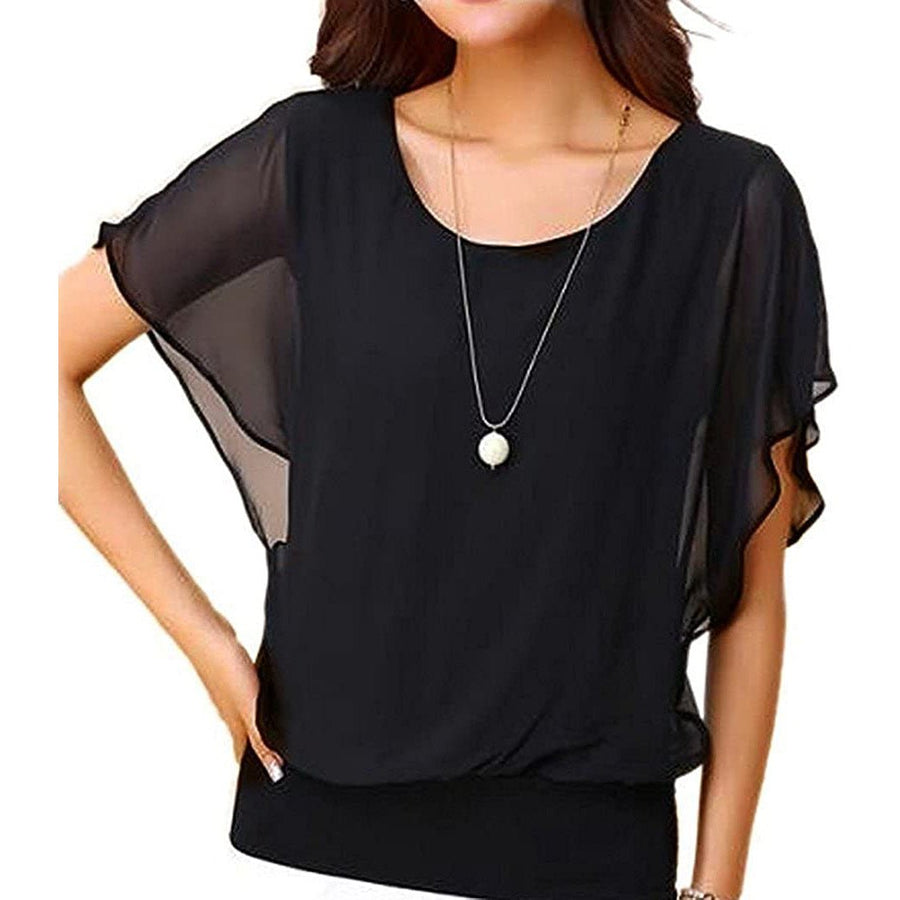 Womens Loose Casual Short Sleeve Chiffon Top T-Shirt Blouse Image 1