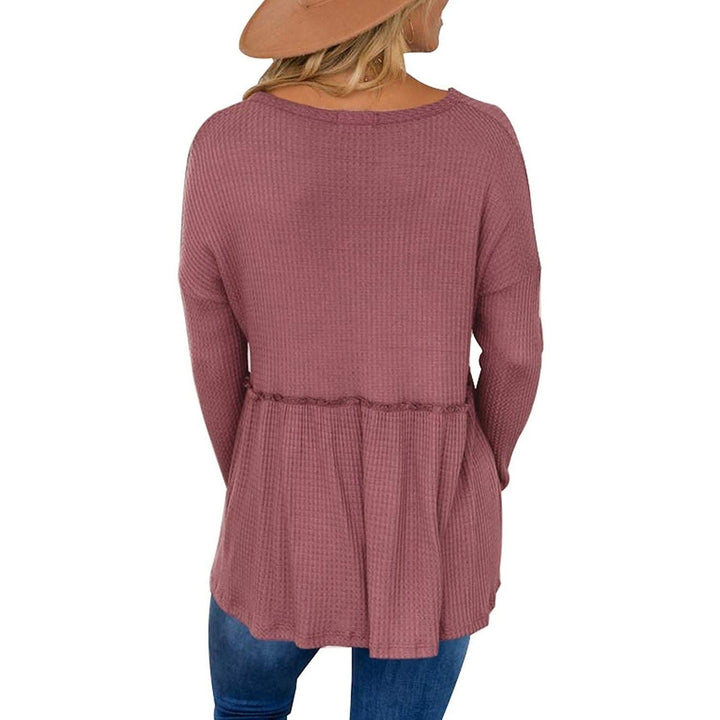 Womens Long Sleeve V Neck Ruffle Babydoll Tunic Tops Image 8