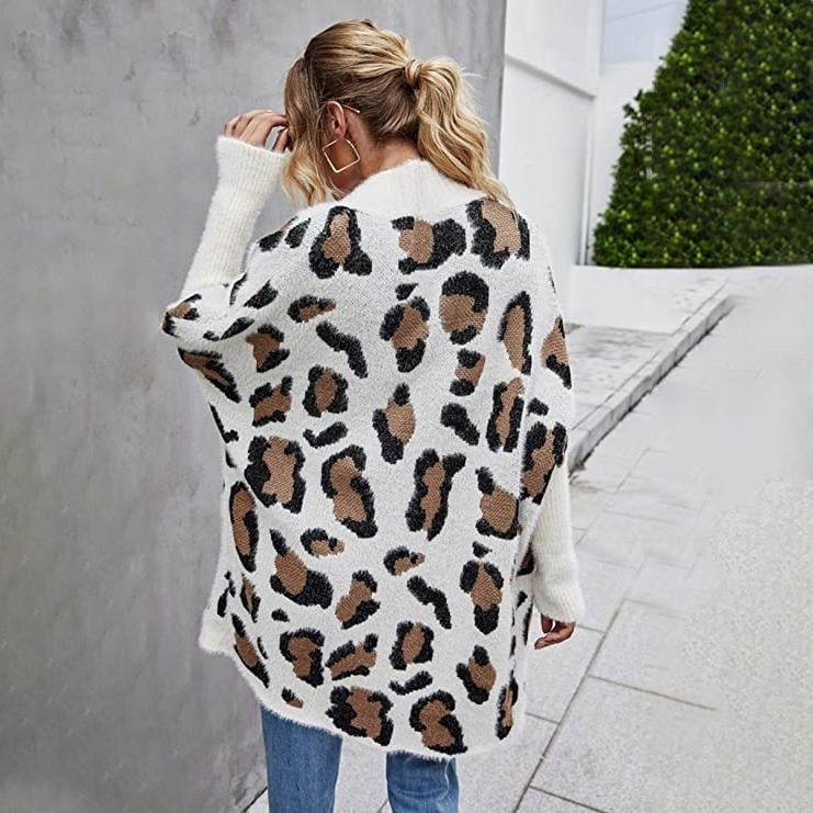 Womens Long Sleeves Leopard Print Knitting Cardigan Image 2