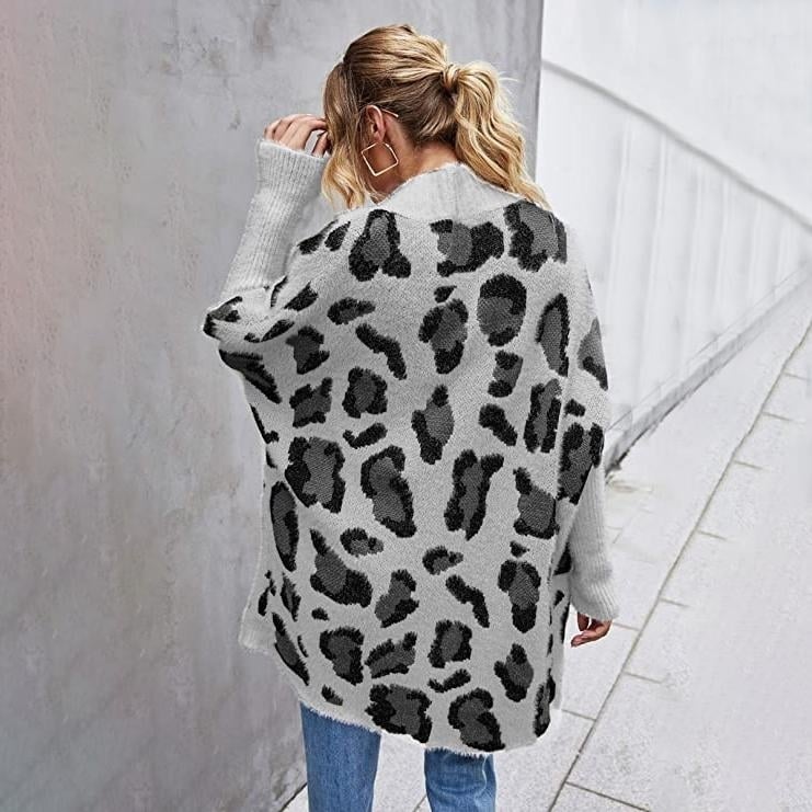 Womens Long Sleeves Leopard Print Knitting Cardigan Image 4