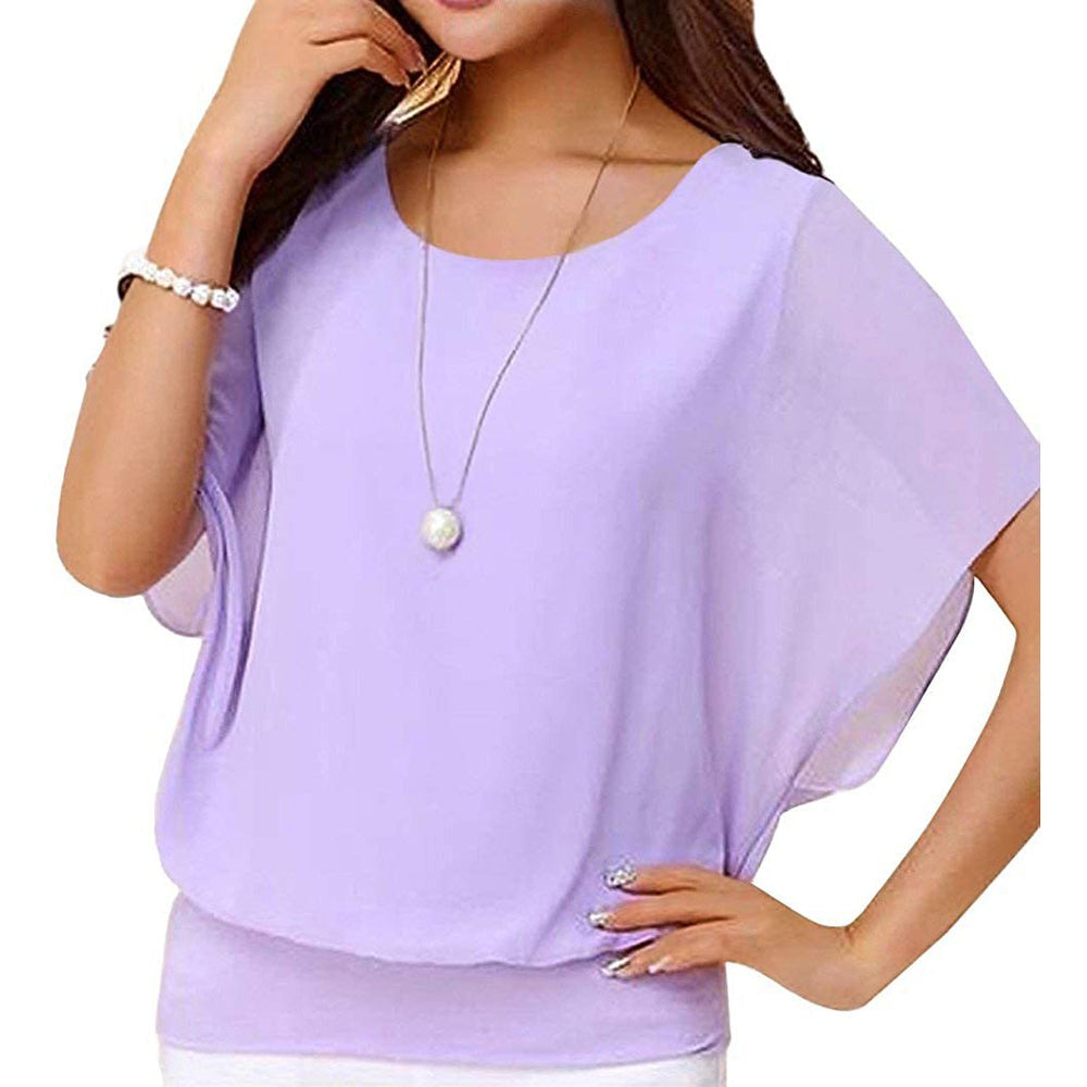 Womens Loose Casual Short Sleeve Chiffon Top T-Shirt Blouse Image 2