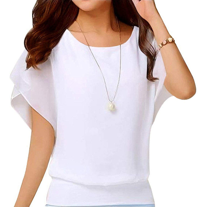 Womens Loose Casual Short Sleeve Chiffon Top T-Shirt Blouse Image 3