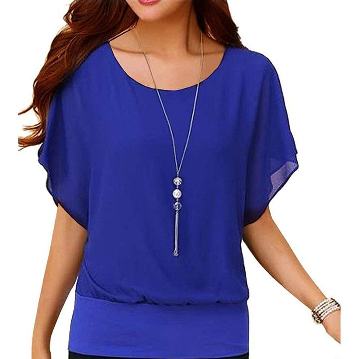 Womens Loose Casual Short Sleeve Chiffon Top T-Shirt Blouse Image 4