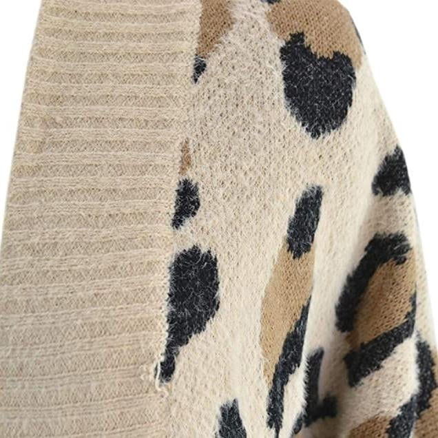 Womens Long Sleeves Leopard Print Knitting Cardigan Image 7