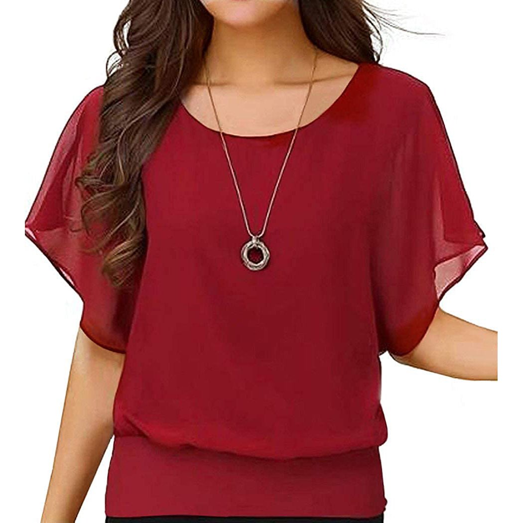 Womens Loose Casual Short Sleeve Chiffon Top T-Shirt Blouse Image 4