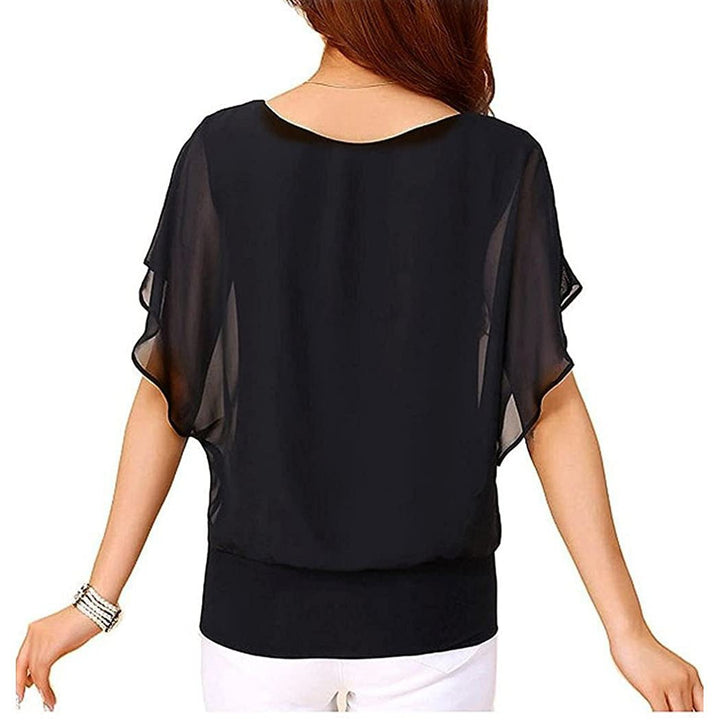 Womens Loose Casual Short Sleeve Chiffon Top T-Shirt Blouse Image 6