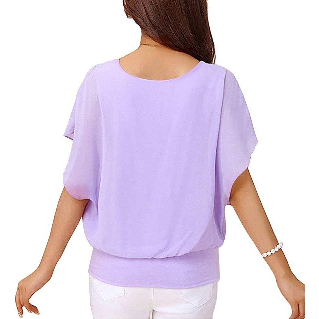 Womens Loose Casual Short Sleeve Chiffon Top T-Shirt Blouse Image 7