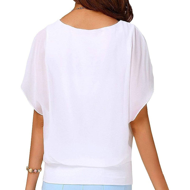 Womens Loose Casual Short Sleeve Chiffon Top T-Shirt Blouse Image 8