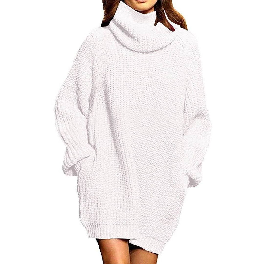 Womens Loose Turtleneck Oversize Long Pullover Sweater Dress Image 1