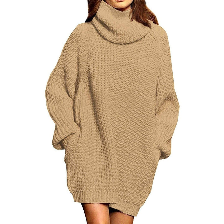 Womens Loose Turtleneck Oversize Long Pullover Sweater Dress Image 2