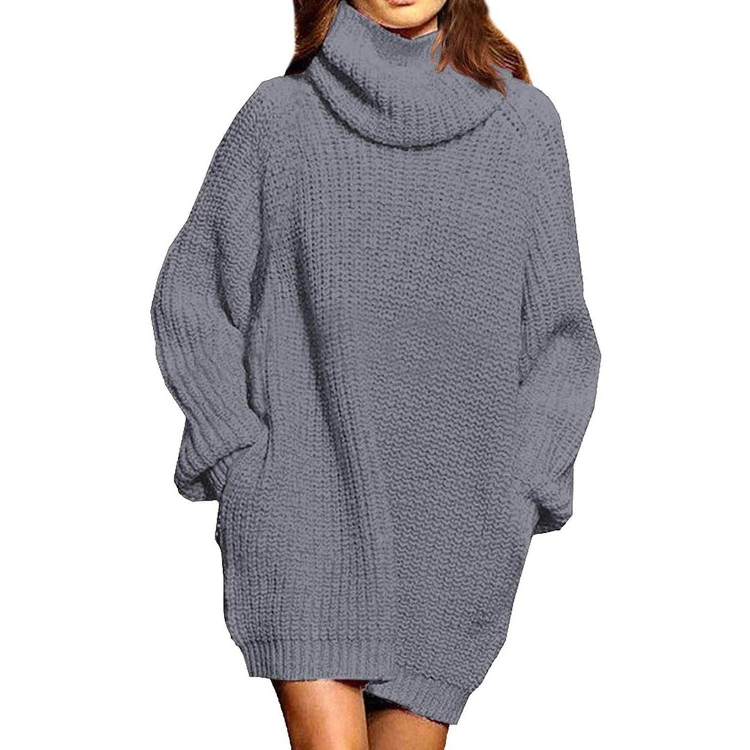 Womens Loose Turtleneck Oversize Long Pullover Sweater Dress Image 3