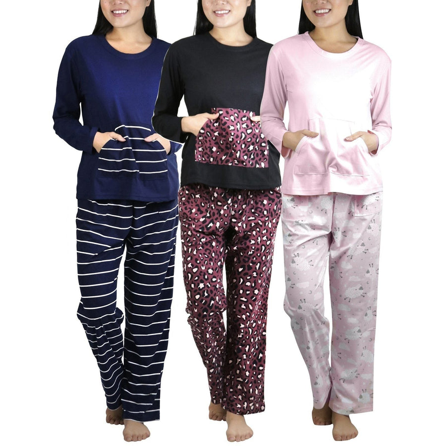 Womens Matching Pajama Set with Kangaroo Pocket Top and Flannel Pants Image 1