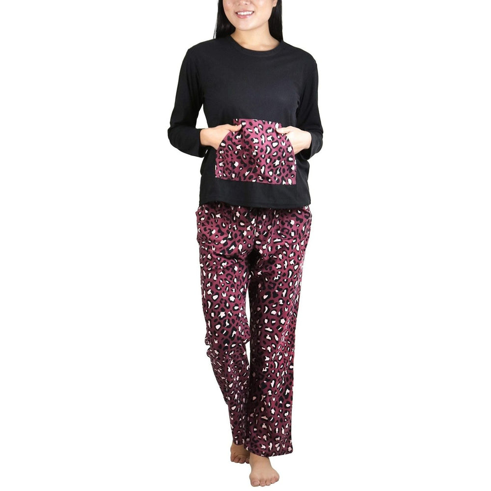 Womens Matching Pajama Set with Kangaroo Pocket Top and Flannel Pants Image 2