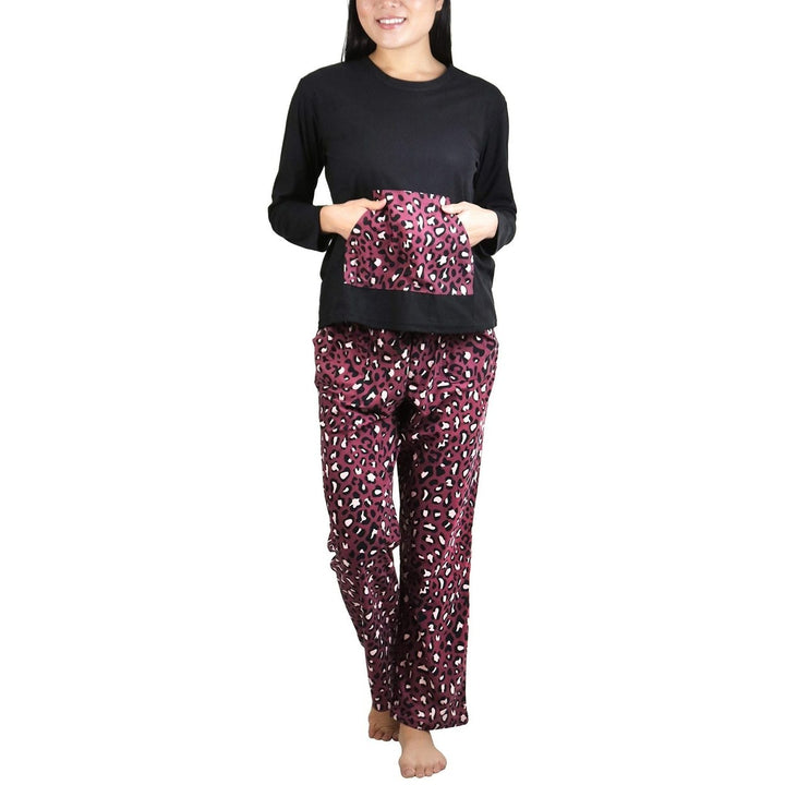 Womens Matching Pajama Set with Kangaroo Pocket Top and Flannel Pants Image 1