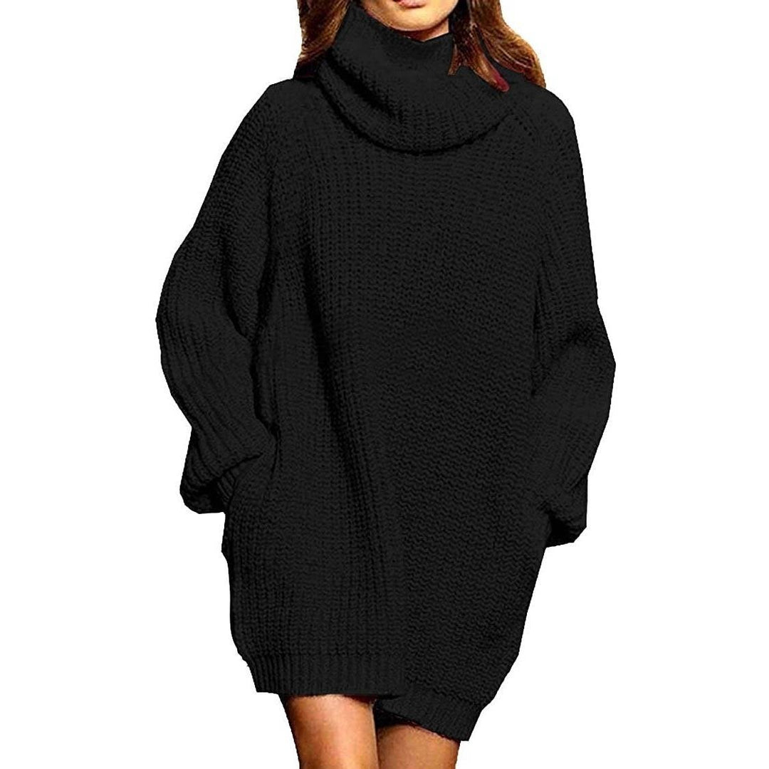 Womens Loose Turtleneck Oversize Long Pullover Sweater Dress Image 4