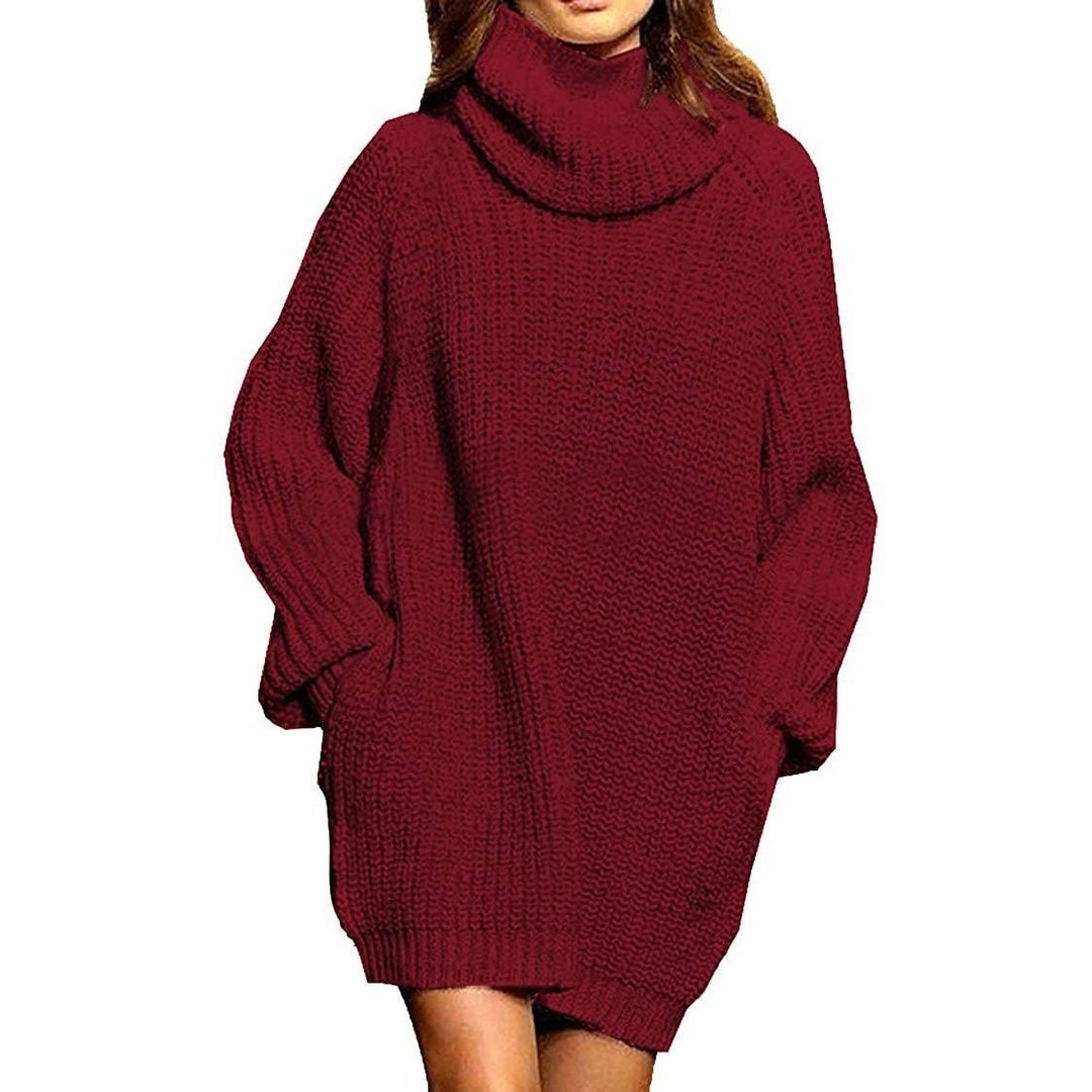 Womens Loose Turtleneck Oversize Long Pullover Sweater Dress Image 6