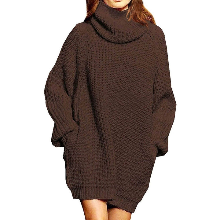 Womens Loose Turtleneck Oversize Long Pullover Sweater Dress Image 7