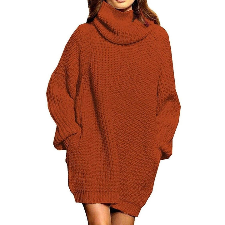 Womens Loose Turtleneck Oversize Long Pullover Sweater Dress Image 8