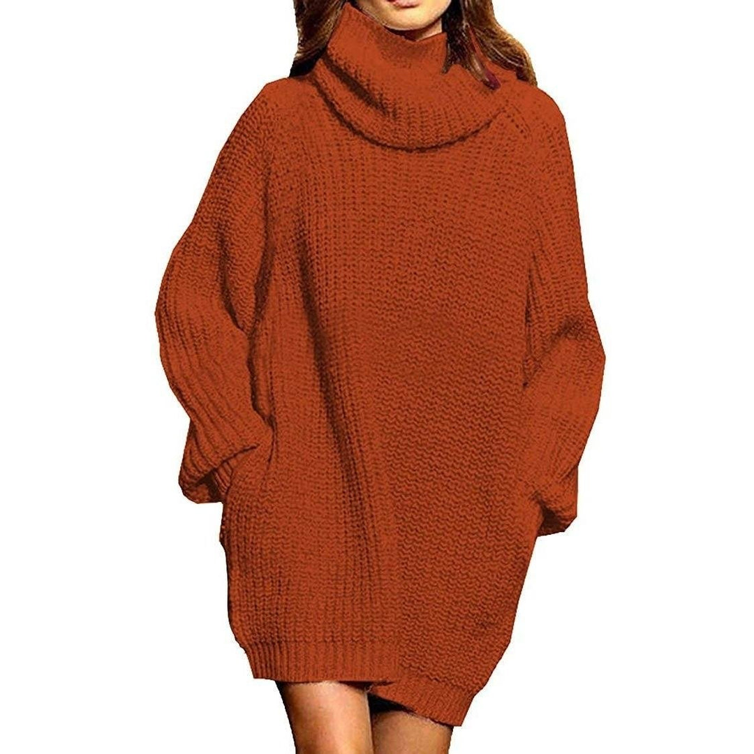 Womens Loose Turtleneck Oversize Long Pullover Sweater Dress Image 1