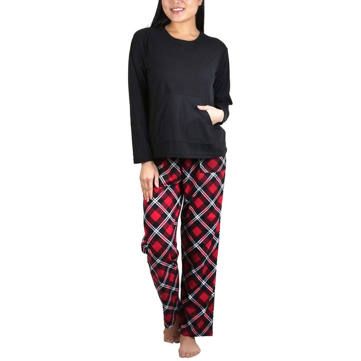 Womens Matching Pajama Set with Kangaroo Pocket Top and Flannel Pants Image 3