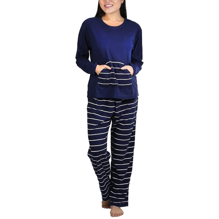 Womens Matching Pajama Set with Kangaroo Pocket Top and Flannel Pants Image 4