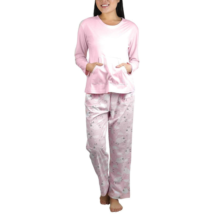 Womens Matching Pajama Set with Kangaroo Pocket Top and Flannel Pants Image 4