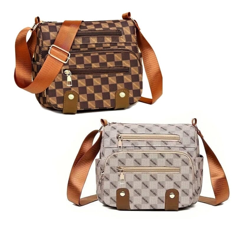 Womens Multi Pocket Plaid Pattern Crossbody Bag Image 1