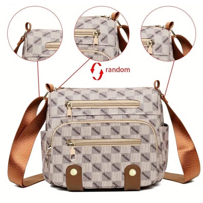 Womens Multi Pocket Plaid Pattern Crossbody Bag Image 2