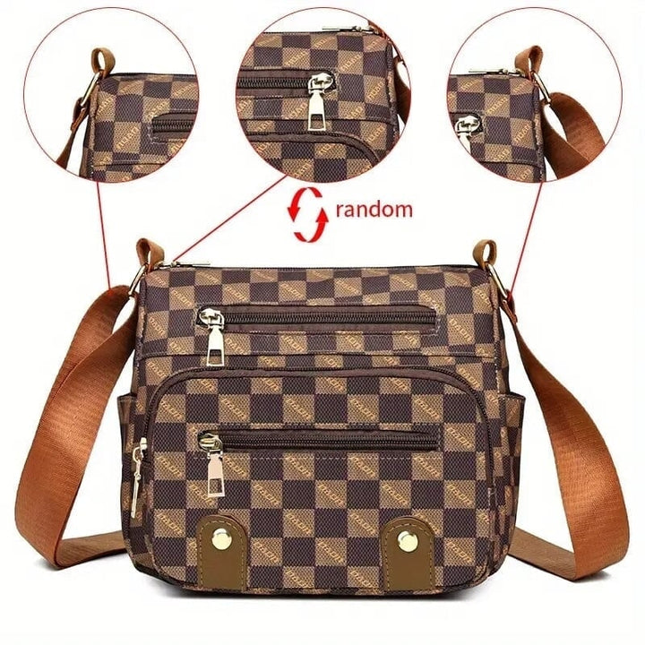 Womens Multi Pocket Plaid Pattern Crossbody Bag Image 3