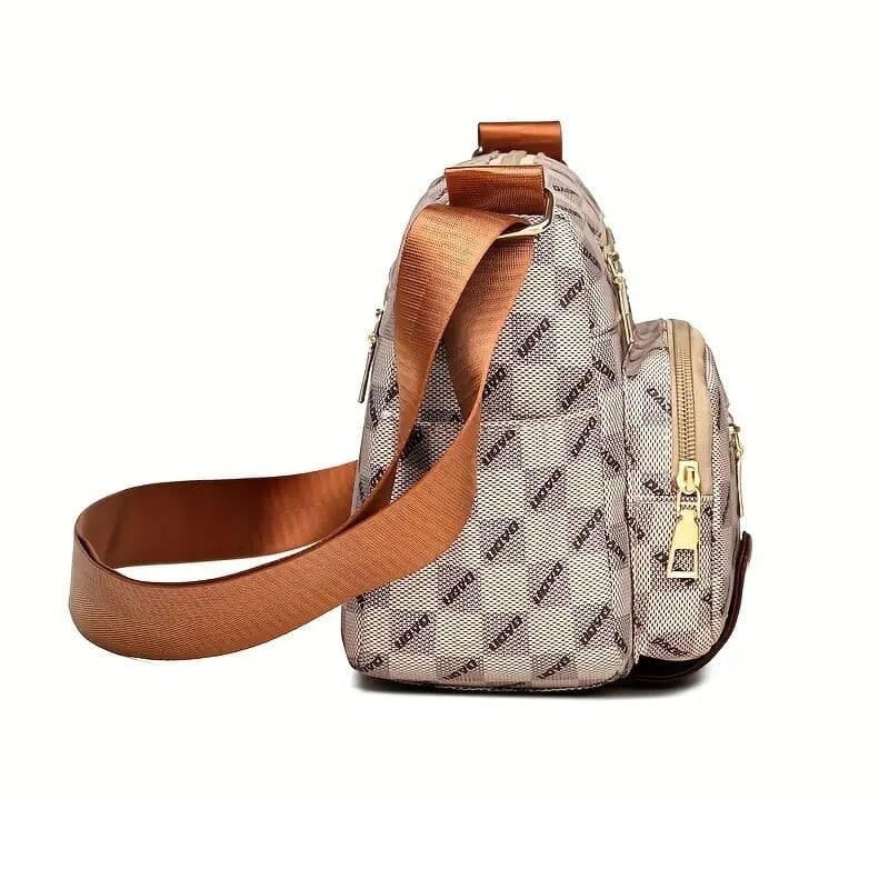 Womens Multi Pocket Plaid Pattern Crossbody Bag Image 6