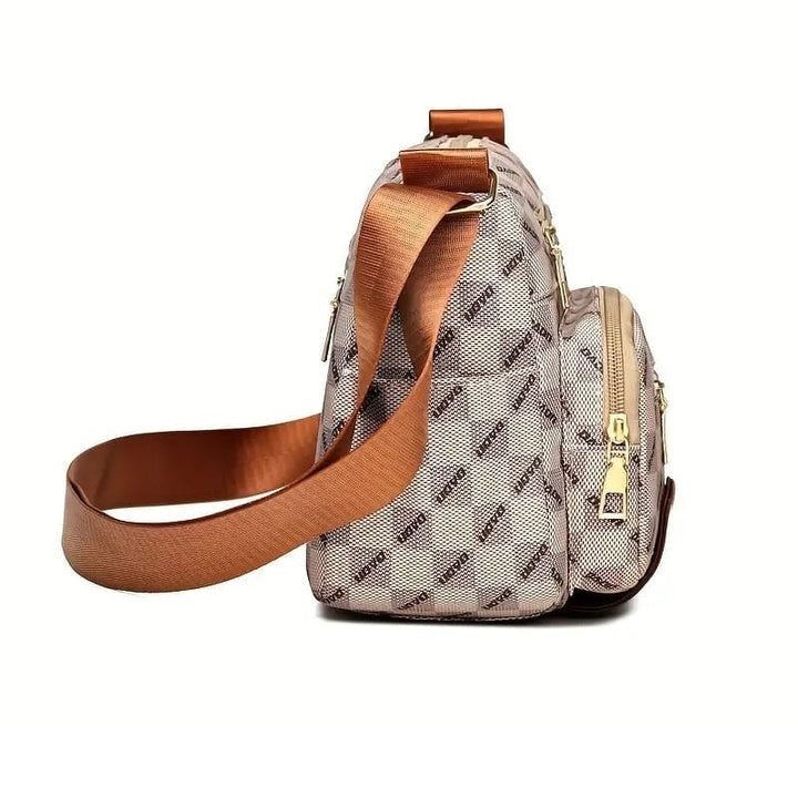 Womens Multi Pocket Plaid Pattern Crossbody Bag Image 6