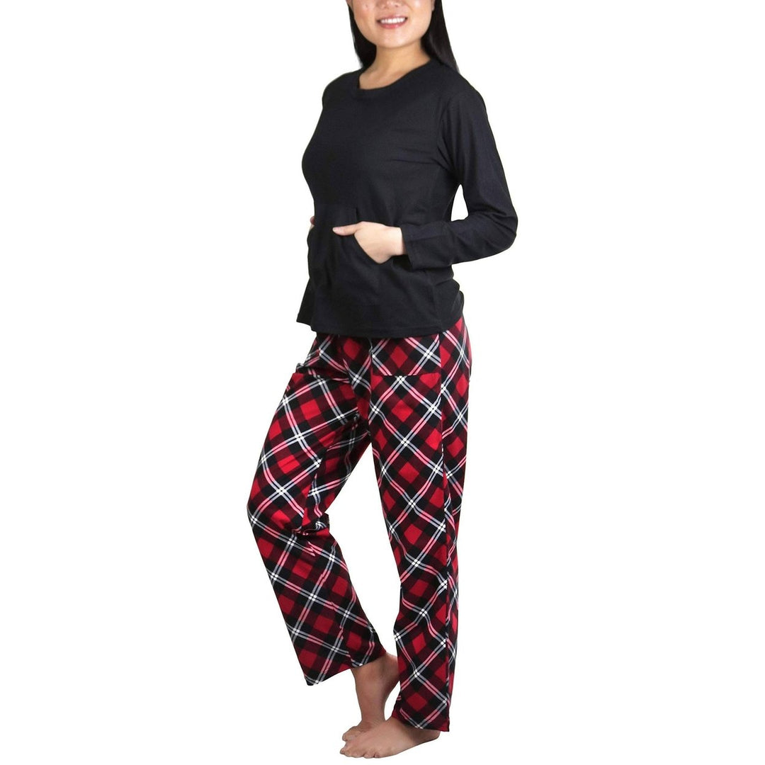 Womens Matching Pajama Set with Kangaroo Pocket Top and Flannel Pants Image 10