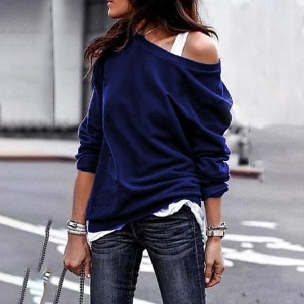 Womens Fashion Style One Shoulder Soft Long Sleeve Top Image 1