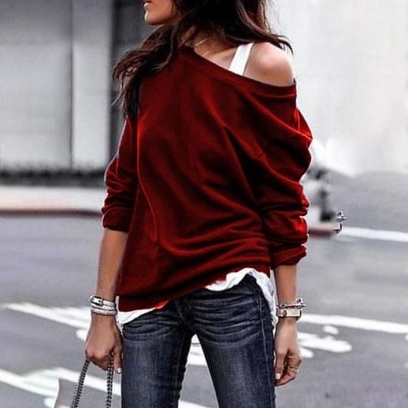 Womens Fashion Style One Shoulder Soft Long Sleeve Top Image 2