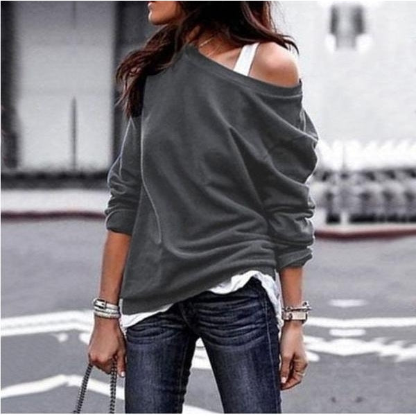 Womens Fashion Style One Shoulder Soft Long Sleeve Top Image 4