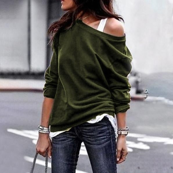 Womens Fashion Style One Shoulder Soft Long Sleeve Top Image 4