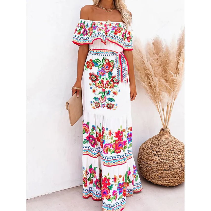 Womens Off Shoulder Print Dress Image 1