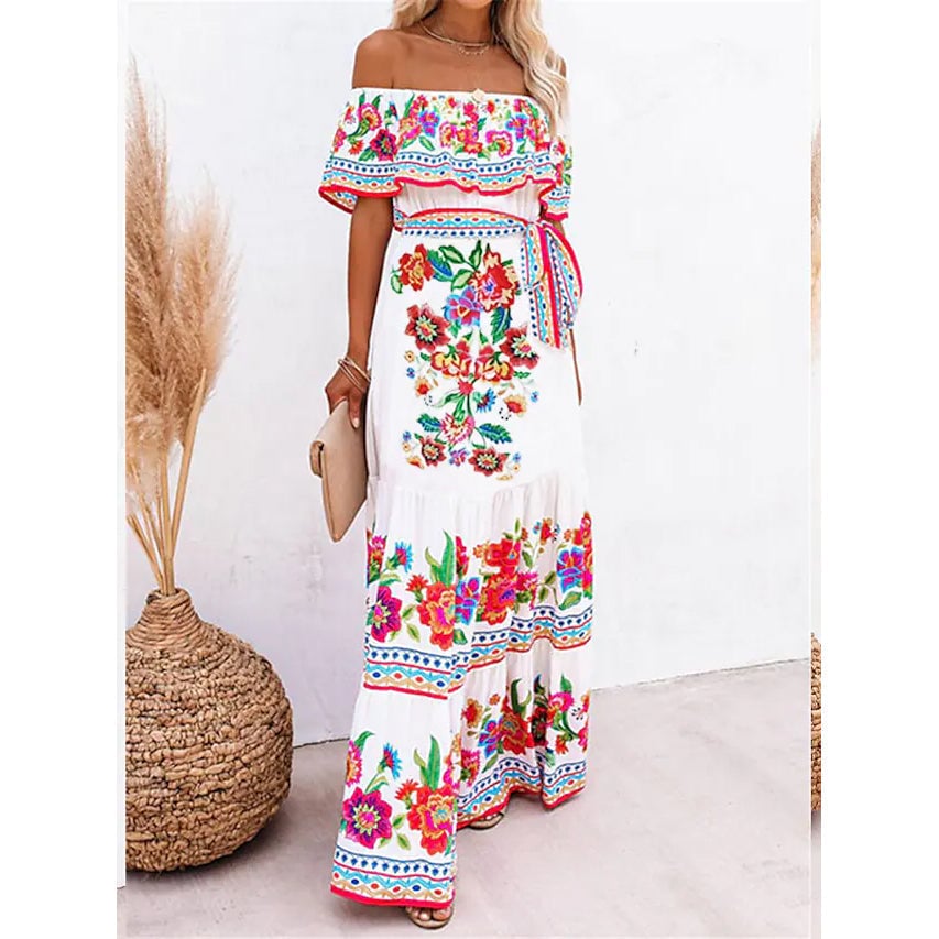 Womens Off Shoulder Print Dress Image 2