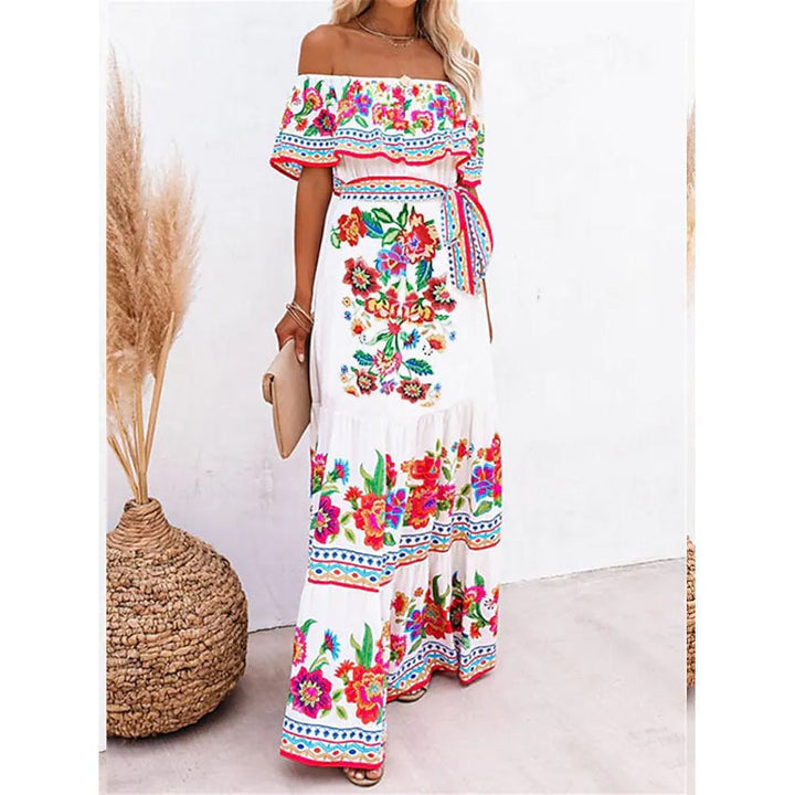 Womens Off Shoulder Print Dress Image 2