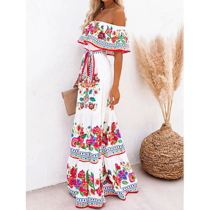 Womens Off Shoulder Print Dress Image 3