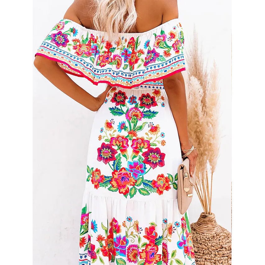 Womens Off Shoulder Print Dress Image 4