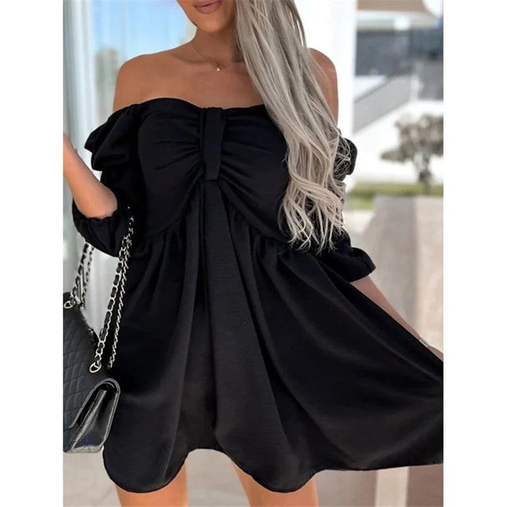 Womens Off Shoulder Casual Puff Sleeve Dress Image 1