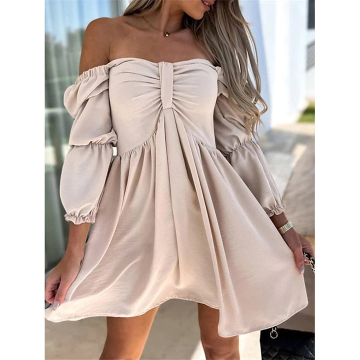 Womens Off Shoulder Casual Puff Sleeve Dress Image 3